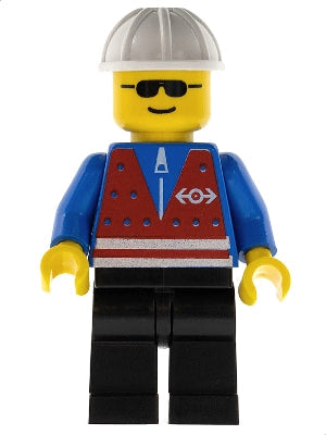 LEGO® Minifigure Train trn056 Red Vest and Zipper Black Legs White Construction