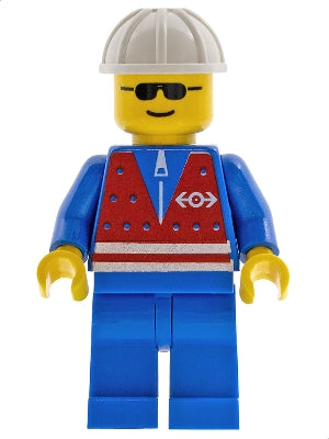 Preowned LEGO® Minifigure – Train trn057 Red Vest and Zipper Blue Legs White Construction H
