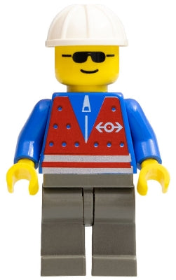 LEGO® Minifigure Train trn058 Red Vest and Zipper Dark Gray Legs White Construct