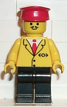 Preowned LEGO® Minifigure – Train trn060 Railway Employee 5 Black Legs Red Hat