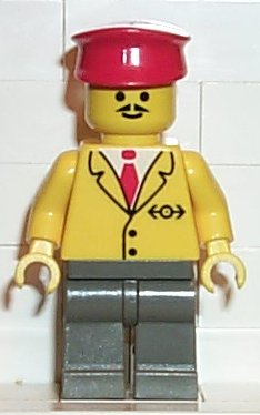 Preowned LEGO® Minifigure – Train trn061 Railway Employee 5 Dark Gray Legs Red Hat