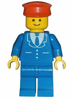 Preowned LEGO® Minifigure – Town trn068 Suit w/3 Buttons Blue Blue Legs Red Hat