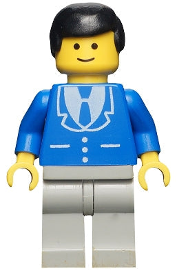 Preowned LEGO® Minifigure – Town trn070 Suit w/3 Buttons Blue Light Gray Legs Black Male Ha