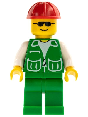Preowned LEGO® Minifigure – Town trn074 Jacket Green w/2 Large Pockets Green Legs Red Const