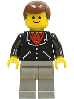 Preowned LEGO® Minifigure – Town trn078 Suit w/3 Buttons Black Light Gray Legs Brown Male H