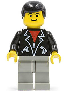 Preowned LEGO® Minifigure – Town trn085 Leather Jacket w/Zippers Light Gray Legs Black Male