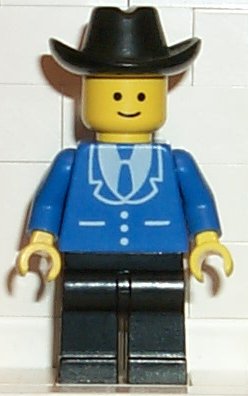 Preowned LEGO® Minifigure – Town trn089 Suit w/3 Buttons Blue Black Legs Black Cowboy Hat