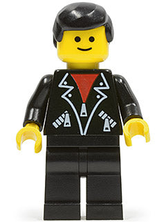 Preowned LEGO® Minifigure – Town trn090 Leather Jacket w/Zippers Black Legs Black Male Hair