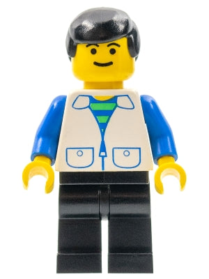 Preowned LEGO® Minifigure – Town trn094 Suit w/2 Pockets White Black Legs Black Male Hair