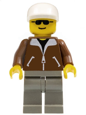Preowned LEGO® Minifigure – Town trn095 Jacket Brown Dark Gray Legs White Cap