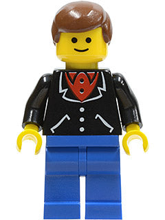 Preowned LEGO® Minifigure – Town trn101 Suit w/3 Buttons Black Blue Legs Brown Male Hair