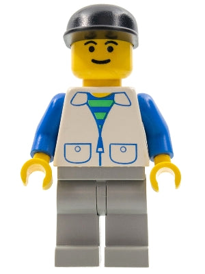 Preowned LEGO® Minifigure – Town trn104 Suit w/2 Pockets White Light Gray Legs Black Cap