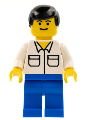 Preowned LEGO® Minifigure – Town trn105 Shirt w/2 Pockets Blue Legs Black Male Hair