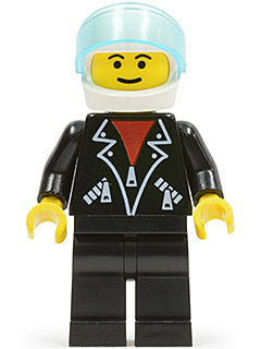 LEGO® Minifigure Town trn108 Leather Jacket w/Zippers Black Legs White Helmet