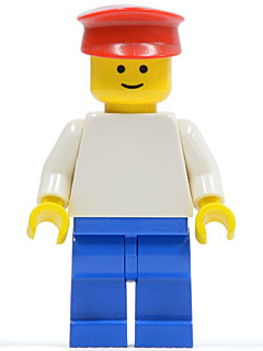 Preowned LEGO® Minifigure – Town trn109 Plain White Torso w/White Arms Blue Legs Red Hat