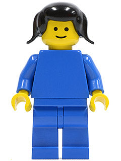 Preowned LEGO® Minifigure – Town trn110 Plain Blue Torso w/Blue Arms Blue Legs Black Pigtai