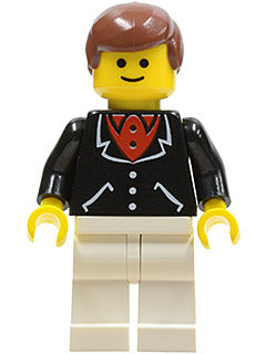 Preowned LEGO® Minifigure – Town trn113 Suit w/3 Buttons Black White Legs Brown Male Hair