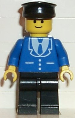Preowned LEGO® Minifigure – Town trn114 Suit w/3 Buttons Blue Black Legs Black Hat
