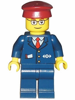 Preowned LEGO® Minifigure – Train trn115 Dark Blue Suit w/Train Logo Dark Blue Legs Dark Re
