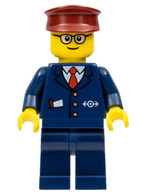 Preowned LEGO® Minifigure – Train trn115a Dark Blue Suit w/Train Logo Dark Blue Legs Dark R
