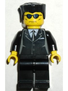 Preowned LEGO® Minifigure – Town trn116 Suit Black Flat Top Blue Sunglasses