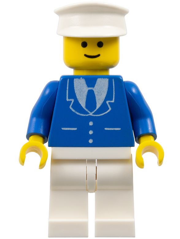 Preowned LEGO® Minifigure – Town trn134 Suit w/3 Buttons Blue White Legs White Hat