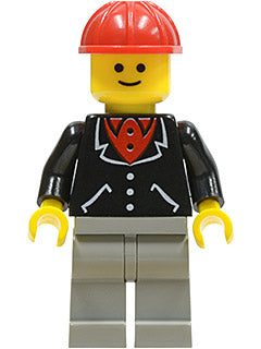 Preowned LEGO® Minifigure – Town trn135 Suit w/3 Buttons Black Light Gray Legs Red Construc