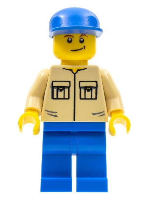 Preowned LEGO® Minifigure – Town trn139 Shirt w/2 Pockets No Collar Blue Legs Blue Cap