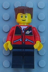 Preowned LEGO® Minifigure – Town trn140 Red Jacket w/Zipper Pockets and Classic Space Logo