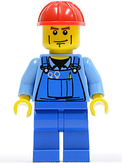 Preowned LEGO® Minifigure – Town trn141 Overalls w/Tools in Pocket Blue Red Construction He
