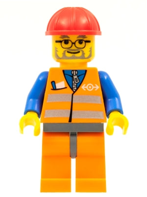 LEGO® Minifigure Train trn143 Orange Vest w/Safety Stripes Orange Legs and Dark