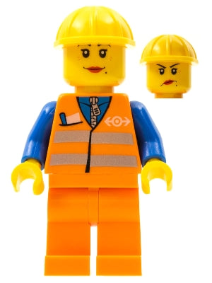 Preowned LEGO® Minifigure – Train trn145 Orange Vest w/Safety Stripes Orange Legs Yellow Co