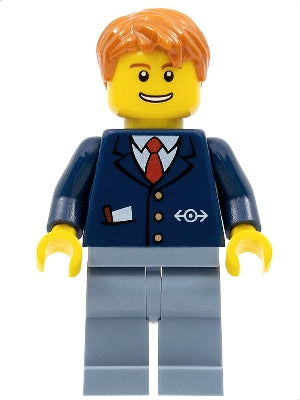 Preowned LEGO® Minifigure – Train trn146 Train Conductor Male Dark Blue Suit w/Train Logo S