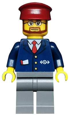Preowned LEGO® Minifigure – Train trn148 Dark Blue Suit w/Train Logo Dark Bluish Gray Legs