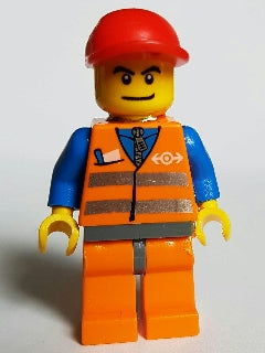 Preowned LEGO® Minifigure – Train trn152 Orange Vest w/Safety Stripes Orange Legs and Dark
