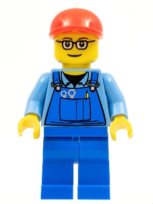 Preowned LEGO® Minifigure – Train trn227 Overalls w/Tools in Pocket Blue Legs Red Short Bil