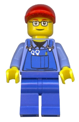 Preowned LEGO® Minifigure – Train trn227a Overalls w/Tools in Pocket Blue Legs Red Short Bi