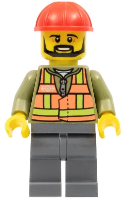 Preowned LEGO® Minifigure – Train trn235a Light Orange Safety Vest Dark Bluish Gray Legs Re