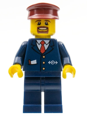 Preowned LEGO® Minifigure – Train trn237 Dark Blue Suit w/Train Logo Dark Blue Legs Dark Re