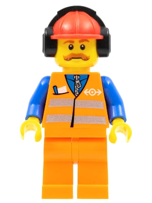 Preowned LEGO® Minifigure – Train trn240 Orange Vest w/Safety Stripes Orange Legs Red Const