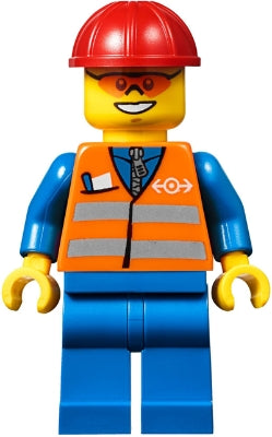 Preowned LEGO® Minifigure – Town trn241 Orange Vest w/Safety Stripes Blue Legs Red Construc