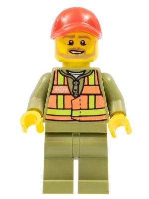 Preowned LEGO® Minifigure – Train trn244 Train Driver Orange Safety Vest w/Lime Straps Oliv