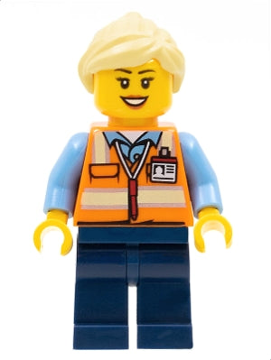 Preowned LEGO® Minifigure – Train trn245 Train Worker Female Orange Safety Vest w/Badge Dar