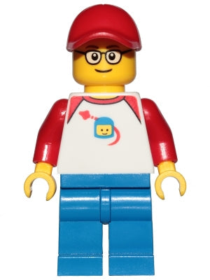 Preowned LEGO® Minifigure – Town trn247 Man Classic Space Shirt w/Red Sleeves Blue Legs Red