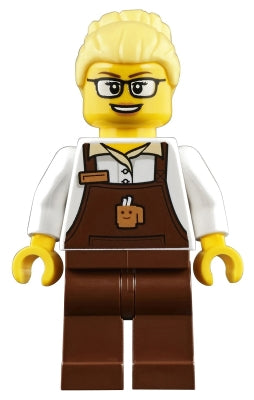 Preowned LEGO® Minifigure – Town trn249 Barista Female Reddish Brown Apron w/Cup and Name T