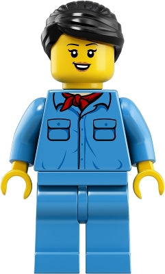 Preowned LEGO® Minifigure – Train trn253 Train Worker Female Black Hair Medium Blue Shirt w