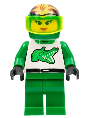 Preowned LEGO® Minifigure – Town twn008 Race Driver Green Alligator Helmet w/Flames