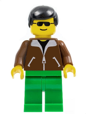 Preowned LEGO® Minifigure – Town twn013 Jacket Brown Green Legs Black Male Hair
