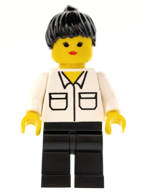 Preowned LEGO® Minifigure – Town twn016 Shirt w/2 Pockets Black Legs Black Ponytail Hair