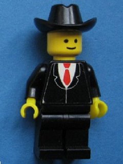 Preowned LEGO® Minifigure – Town twn019s2 Patron Black Suit w/Red Tie (Torso Sticker) Black